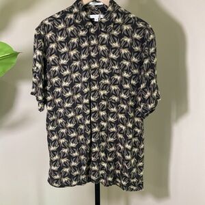 Geoffrey Beene Silk Blend Palm Print Button Up Shirt Size M